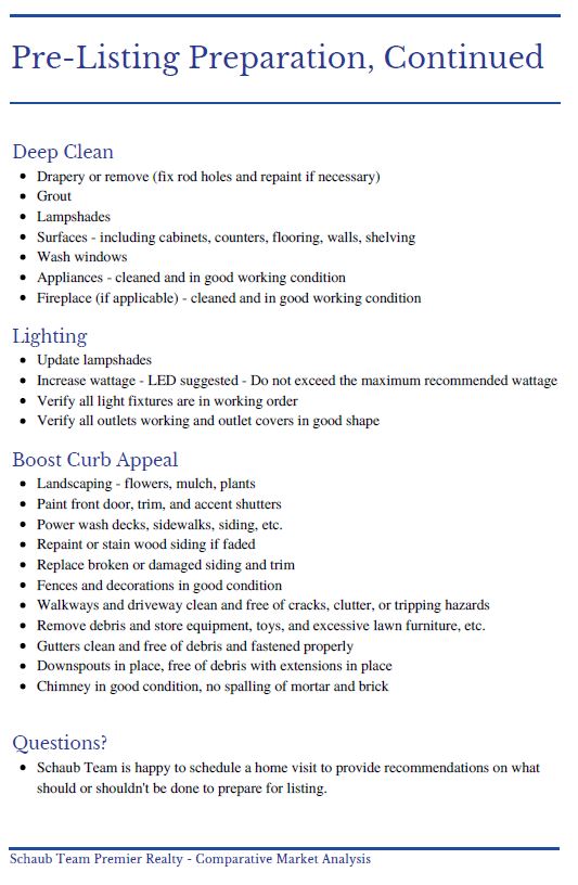 Pre-Listing Checklist Part 2